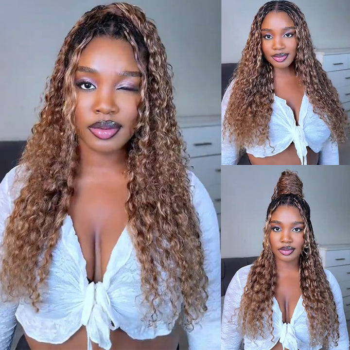 P4/27/30 Mix Brown Highlight Deep Wave Miracle Knots Crochet Human Hair Machine Made Feather Crochet Hair For Black Women