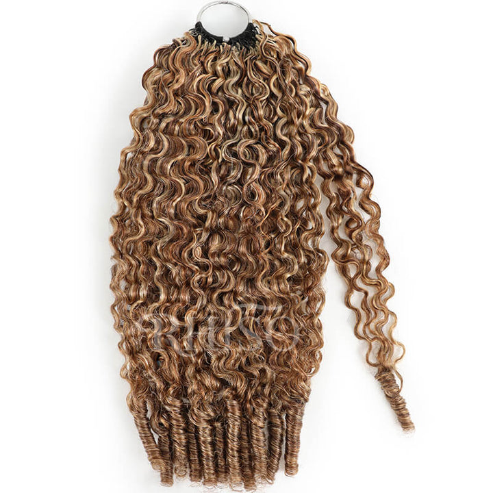 RhisoHair P4/27/613 Honey Blonde Highlight Burmese Curly Crochet Hair Machine Made Feather Human Hair Extension