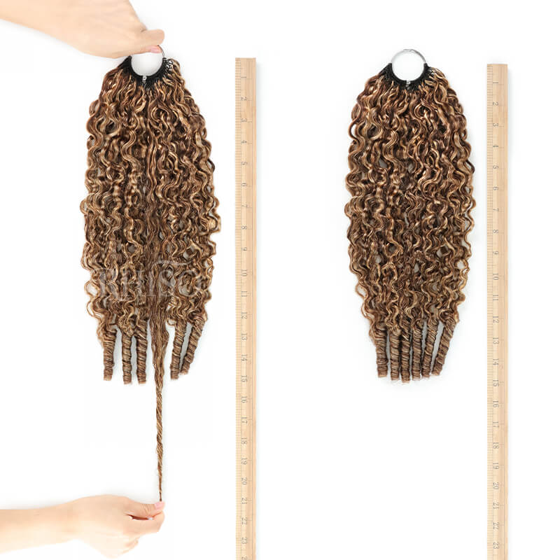 RhisoHair P4/27/613 Honey Blonde Highlight Burmese Curly Crochet Hair Machine Made Feather Human Hair Extension