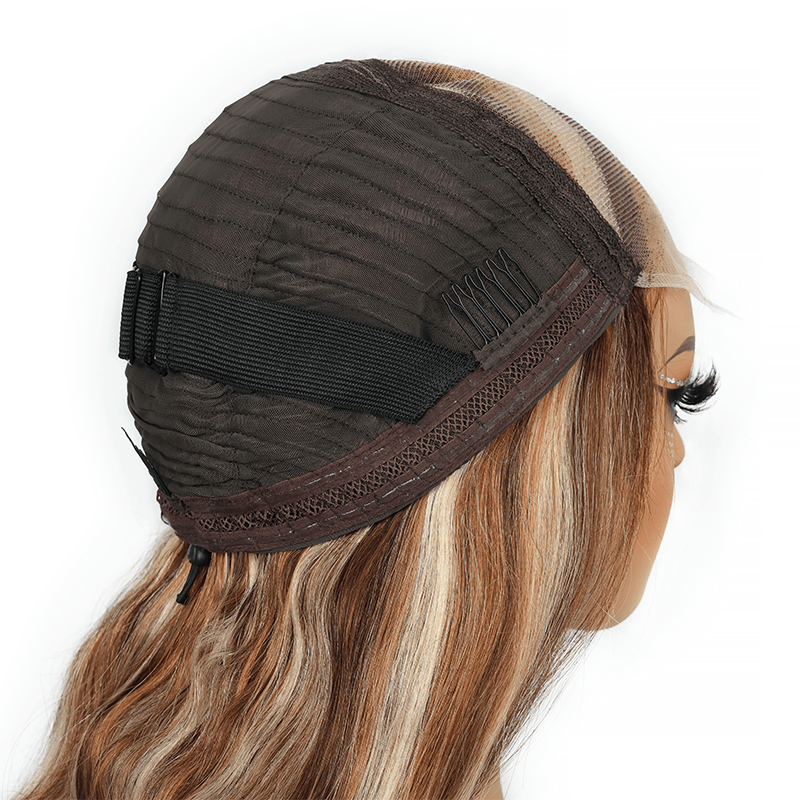 RhisoHair Mix Brown P4/27/613 Highlight Body Wave Wig 5x5 Pull To Go Glueless Human Hair Wig With Invisible Adjustable Drawstring 300% Density