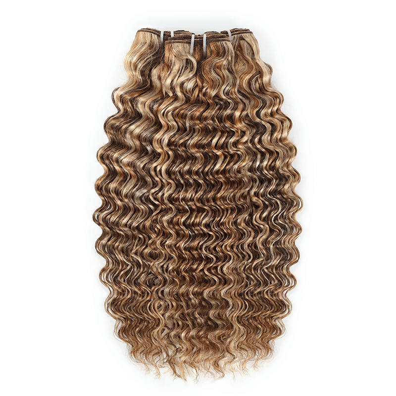 3Bundles P4/27/613 Mix Brown Highlight Deep Wave Human Hair Extension 100% Brazilian Virgin Remy Hair Weft-RhisoHair