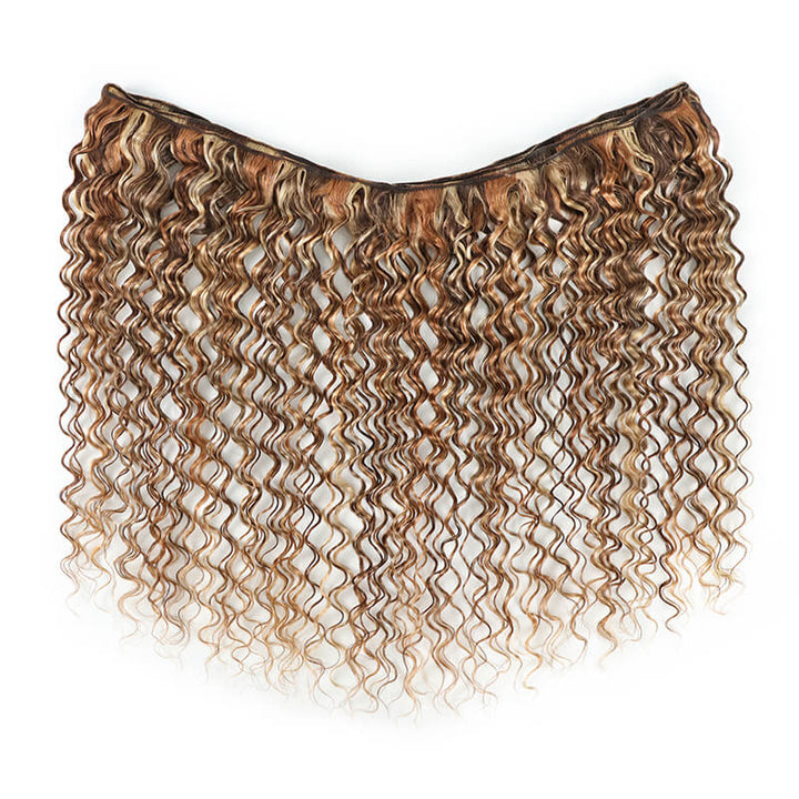 3Bundles P4/27/613 Mix Brown Highlight Deep Wave Human Hair Extension 100% Brazilian Virgin Remy Hair Weft-RhisoHair