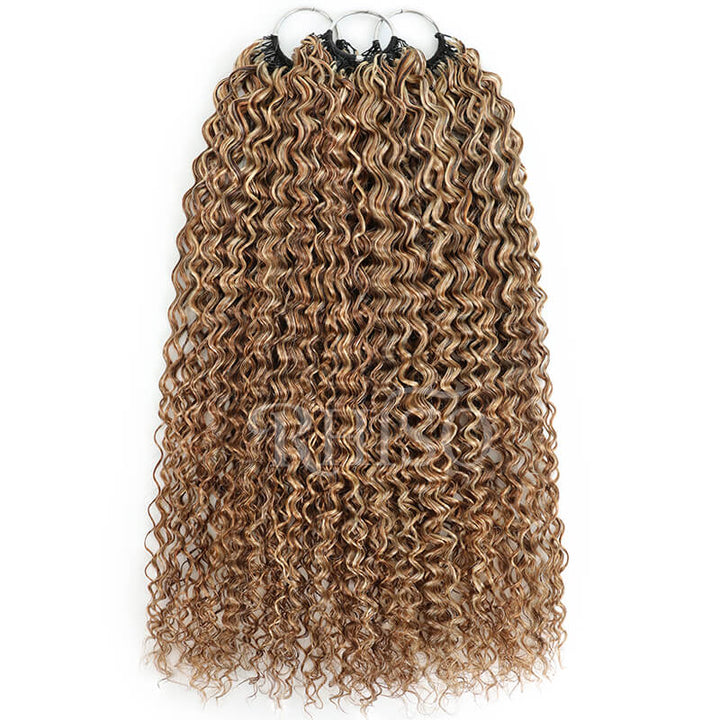 RhisoHair P4/27/30 Mix Brown Highlight Jerry Curly Crochet Hair Machine Made Feather Human Hair Extension