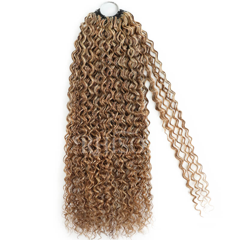 RhisoHair P4/27/30 Mix Brown Highlight Jerry Curly Crochet Hair Machine Made Feather Human Hair Extension