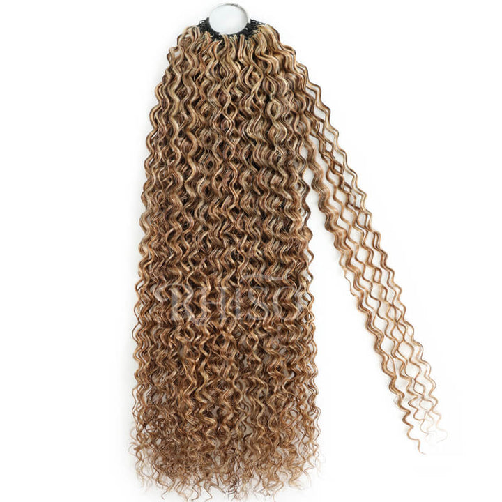 RhisoHair P4/27/30 Mix Brown Highlight Jerry Curly Crochet Hair Machine Made Feather Human Hair Extension