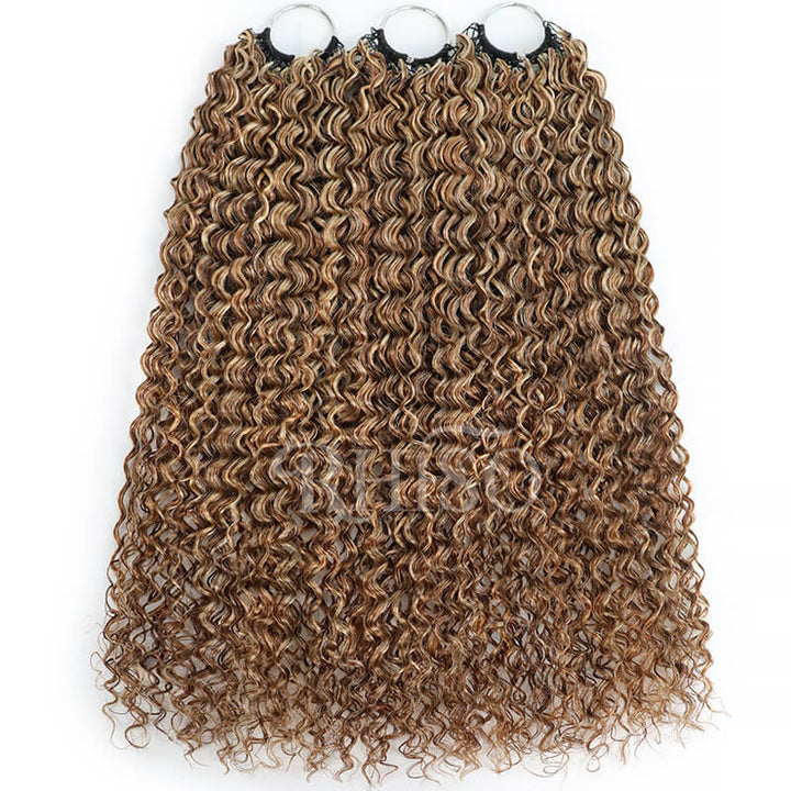 RhisoHair P4/27/30 Mix Brown Highlight Jerry Curly Crochet Hair Machine Made Feather Human Hair Extension