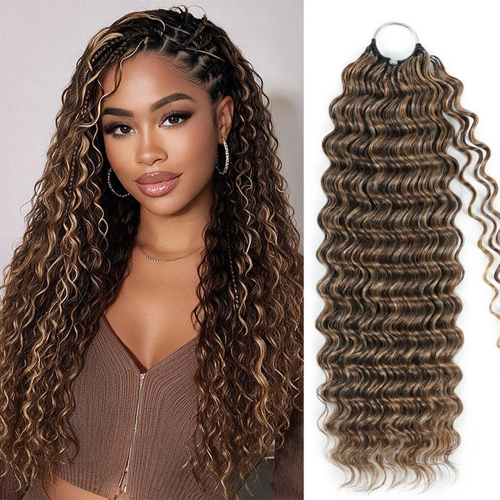 RhisoHair P4/27 Blonde Highlight Deep Wave Crochet Hair Machine Made Feather Human Hair Extension