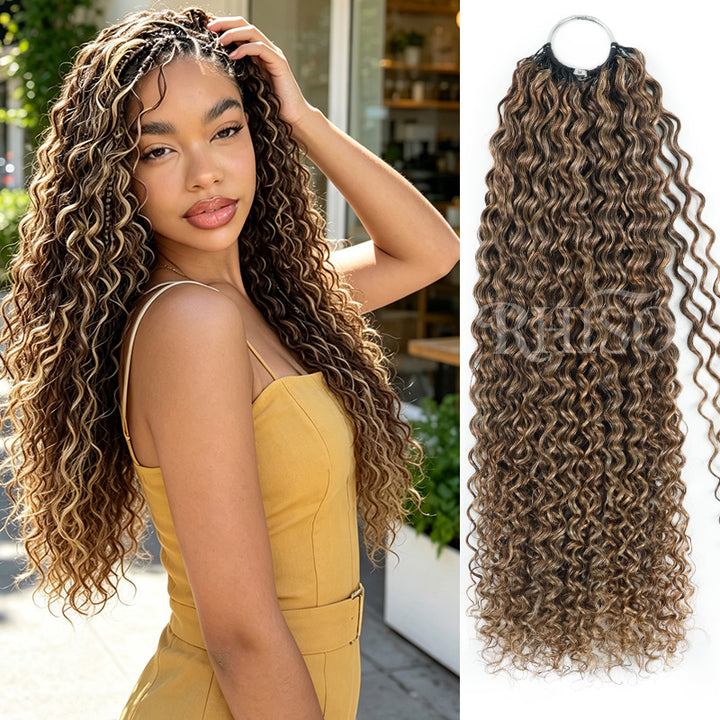 RhisoHair P4/27 Ash Blonde Highlight Jerry Curly Crochet Hair Machine Made Miracle Knots Feather Human Hair Extension