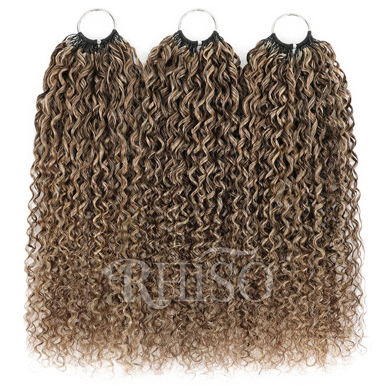 RhisoHair P4/27 Ash Blonde Highlight Pixie Curly Crochet Human Hair for Braiding No Weft Boho Braids Extensions