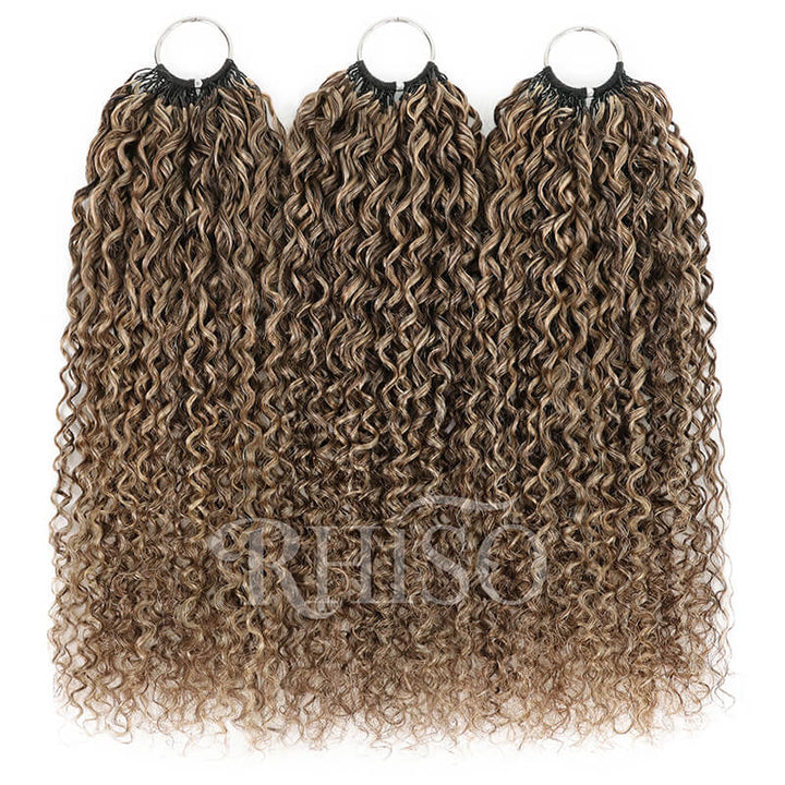 RhisoHair P4/27 Ash Blonde Highlight Pixie Curly Crochet Human Hair for Braiding No Weft Boho Braids Extensions