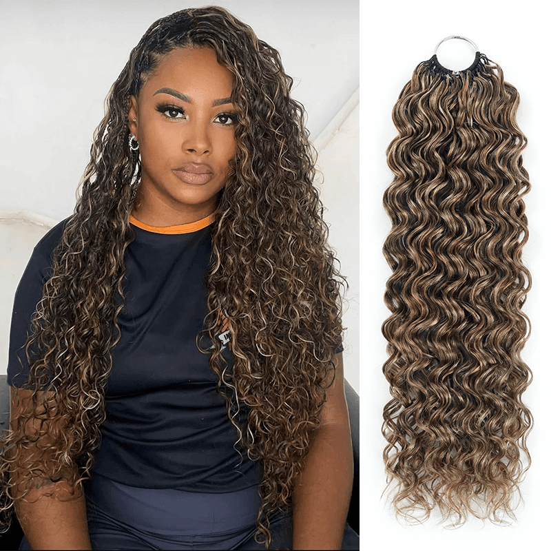 RhisoHair P4/27 Ash Blonde Highlight Water Wave Crochet Hair Machine Made Feather Human Hair Extension