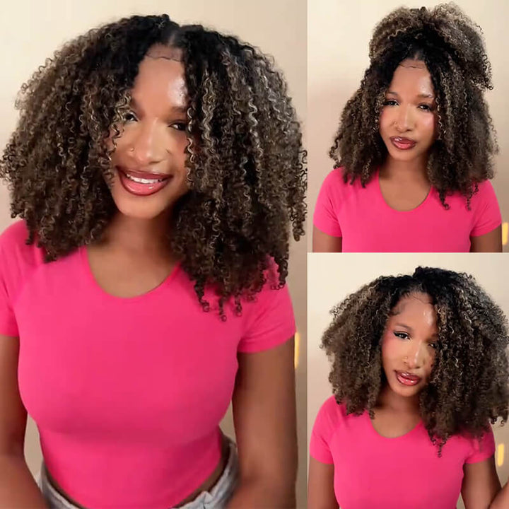 RhisoHair Ash Blonde Piano Highlight Pixie Curly/Jerry Curly/Burmese Curly Crochet Human Hair for Braiding No Weft Boho Braids Extensions