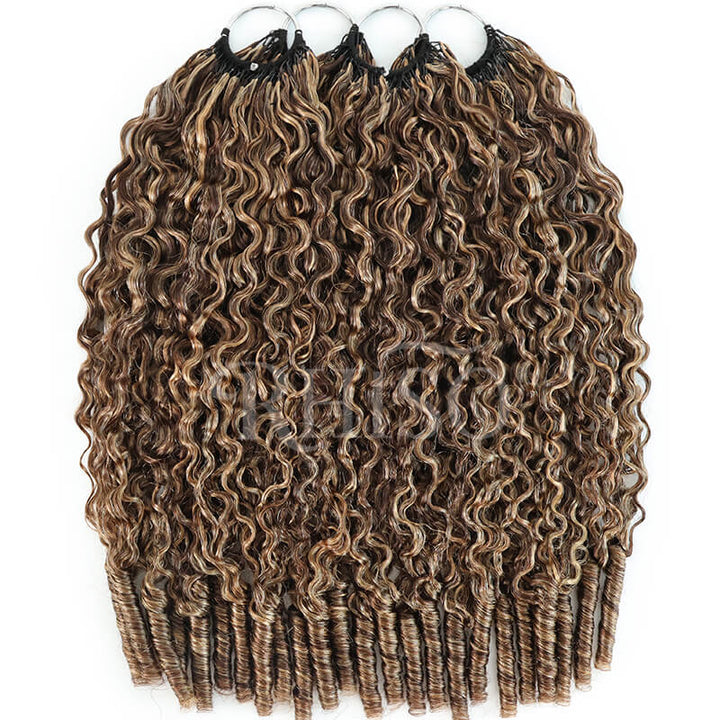 RhisoHair P4/27 Honey Blonde Highlight Burmese Curly Crochet Human Hair Miracle Knots Feather Crochet Human Hair Extension