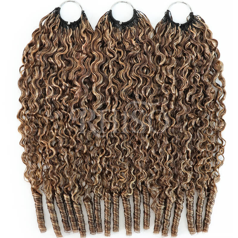 RhisoHair P4/27 Honey Blonde Highlight Burmese Curly Crochet Human Hair Miracle Knots Feather Crochet Human Hair Extension