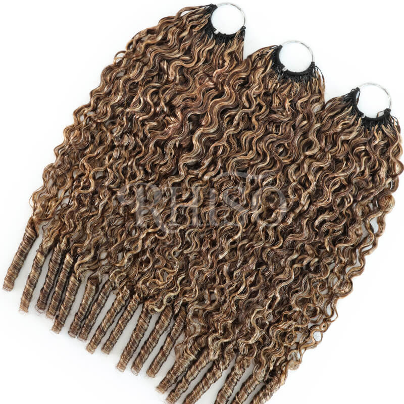 RhisoHair P4/27 Honey Blonde Highlight Burmese Curly Crochet Human Hair Miracle Knots Feather Crochet Human Hair Extension