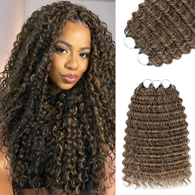 RhisoHair P4/27 Ash Blonde Highlight Deep Wave Crochet Hair Machine Made Feather Human Hair Extension