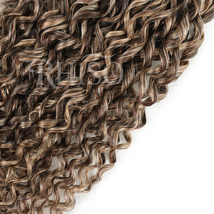 RhisoHair P4/27 Ash Blonde Highlight Pixie Curly Crochet Human Hair for Braiding No Weft Boho Braids Extensions