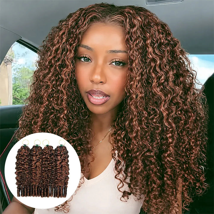 New In P4/30 Highlight Burmese Curly Feather Crochet Human Hair for Boho Braids