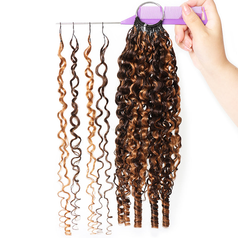 New In P4/30 Highlight Burmese Curly Feather Crochet Human Hair for Boho Braids
