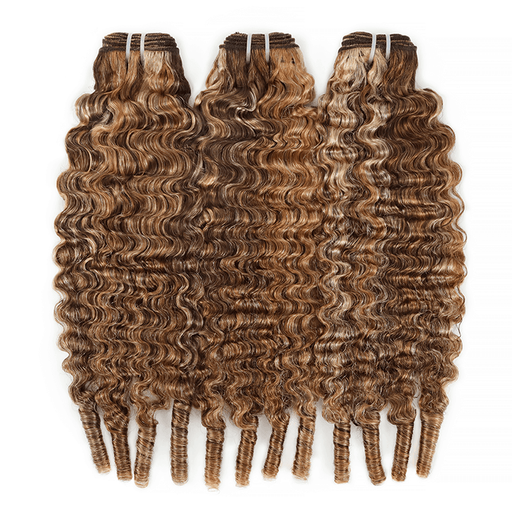 RhisoHair Burmese Curly 3Bundles P4/27/613 Mix Brown Highlight Human Hair 100% Brazilian Virgin Remy Hair Weft