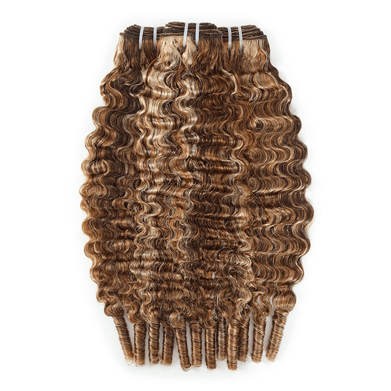 RhisoHair Burmese Curly 3Bundles P4/27/613 Mix Brown Highlight Human Hair 100% Brazilian Virgin Remy Hair Weft