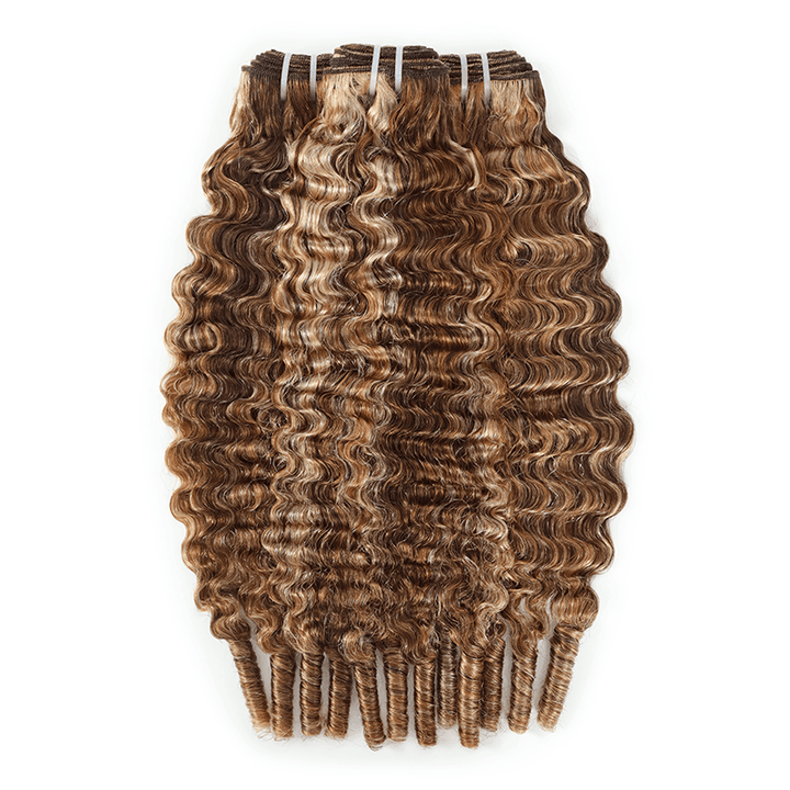RhisoHair Burmese Curly 3Bundles P4/27/613 Mix Brown Highlight Human Hair 100% Brazilian Virgin Remy Hair Weft