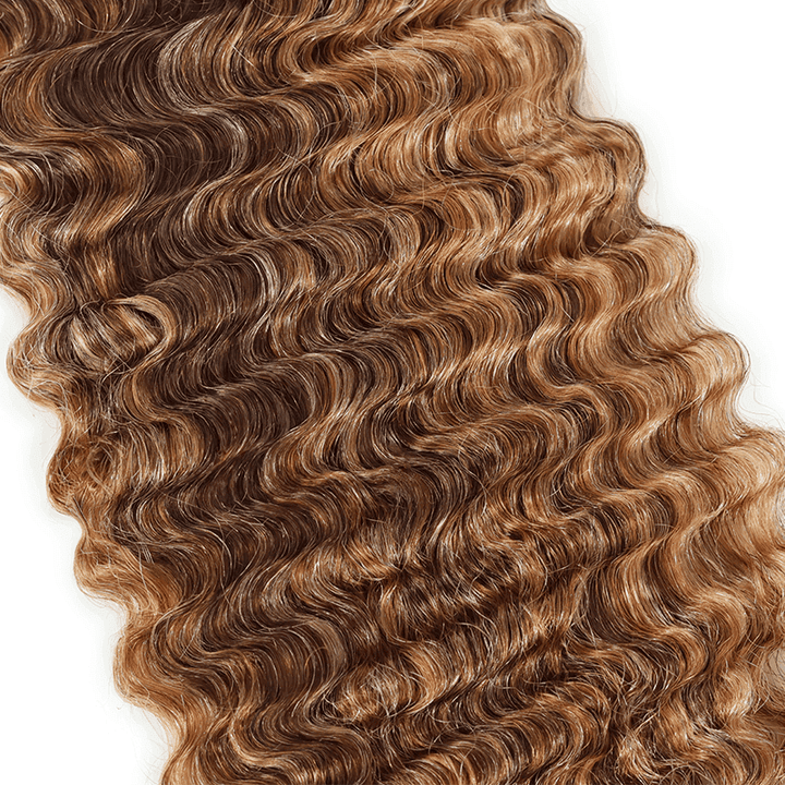 RhisoHair Burmese Curly 3Bundles P4/27/613 Mix Brown Highlight Human Hair 100% Brazilian Virgin Remy Hair Weft