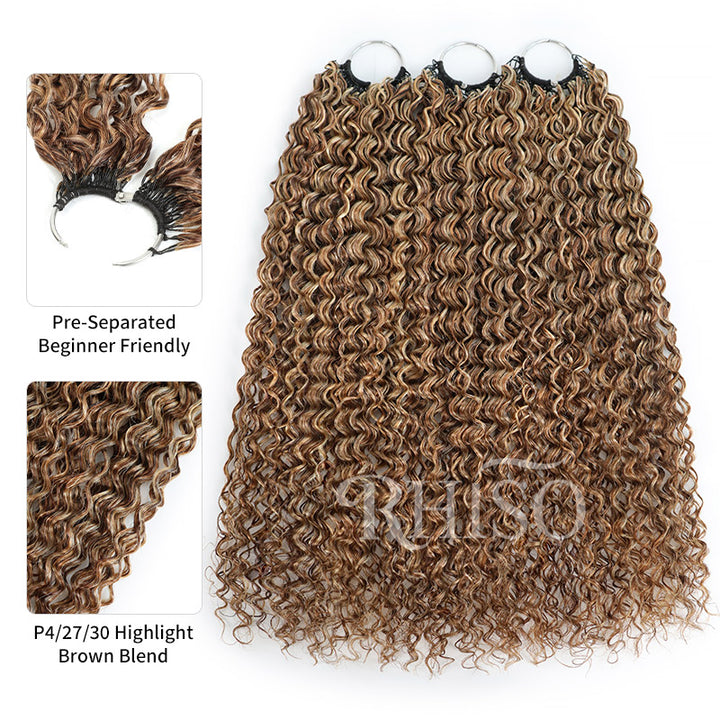 RhisoHair P4/27/30 Mix Brown Highlight Jerry Curly Crochet Hair Machine Made Feather Human Hair Extension