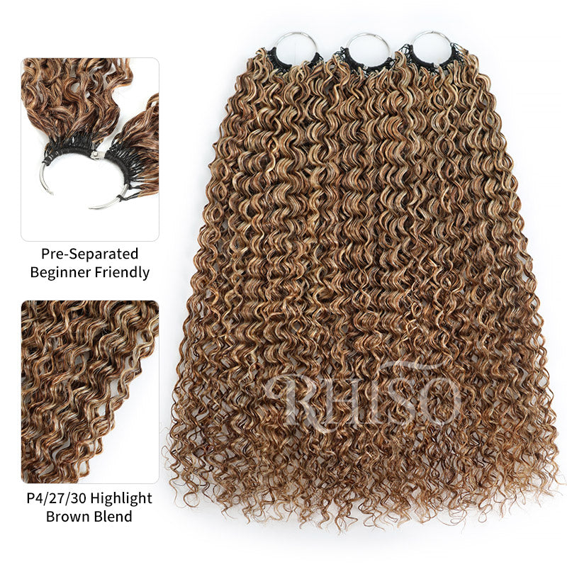 RhisoHair P4/27/30 Mix Brown Highlight Jerry Curly Crochet Hair Machine Made Feather Human Hair Extension