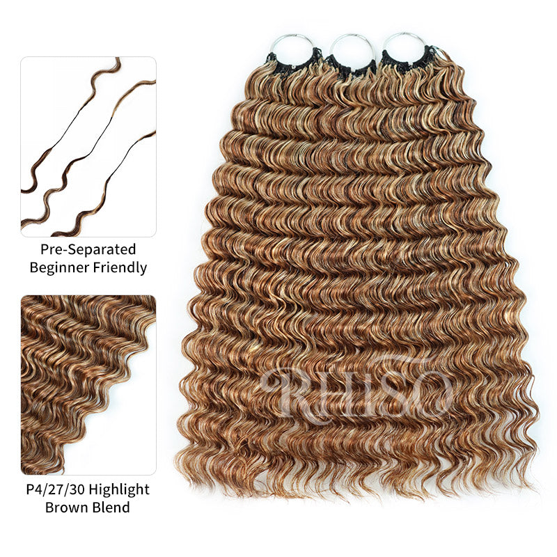 P4/27/30 Mix Brown Highlight Deep Wave Miracle Knots Crochet Human Hair Machine Made Feather Crochet Hair For Black Women