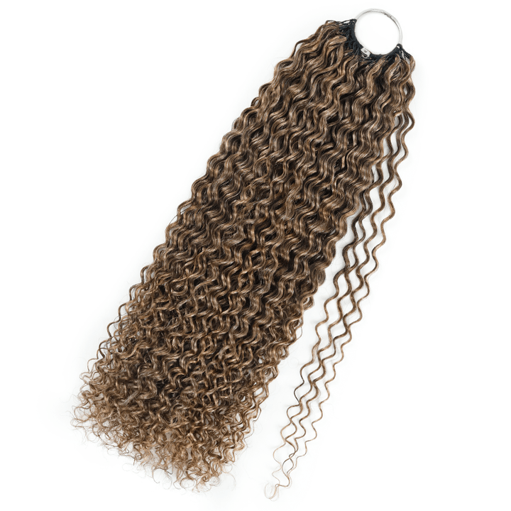 RhisoHair P4/27 Ash Blonde Highlight Jerry Curly Crochet Hair Machine Made Feather Human Hair Extension
