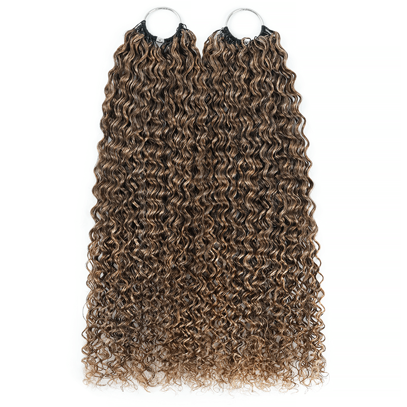 RhisoHair P4/27 Ash Blonde Highlight Jerry Curly Crochet Hair Machine Made Feather Human Hair Extension