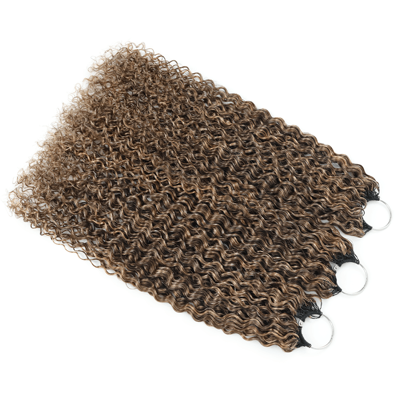 RhisoHair P4/27 Ash Blonde Highlight Jerry Curly Crochet Hair Machine Made Feather Human Hair Extension