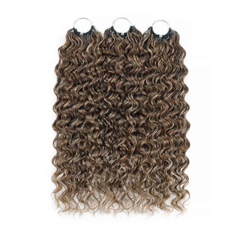 RhisoHair P4/27 Ash Blonde Highlight Water Wave Crochet Hair Machine Made Feather Human Hair Extension