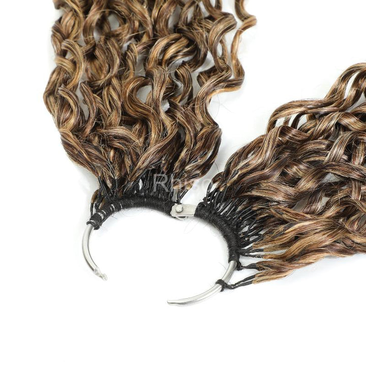 RhisoHair P4/27 Honey Blonde Highlight Burmese Curly Crochet Hair Machine Made Feather Human Hair Extension