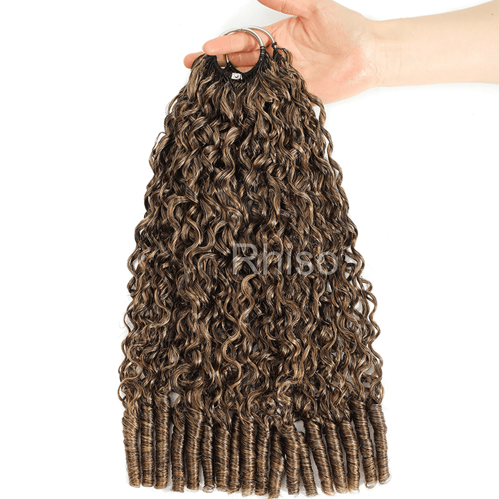 RhisoHair P4/27 Honey Blonde Highlight Burmese Curly Crochet Hair Machine Made Feather Human Hair Extension