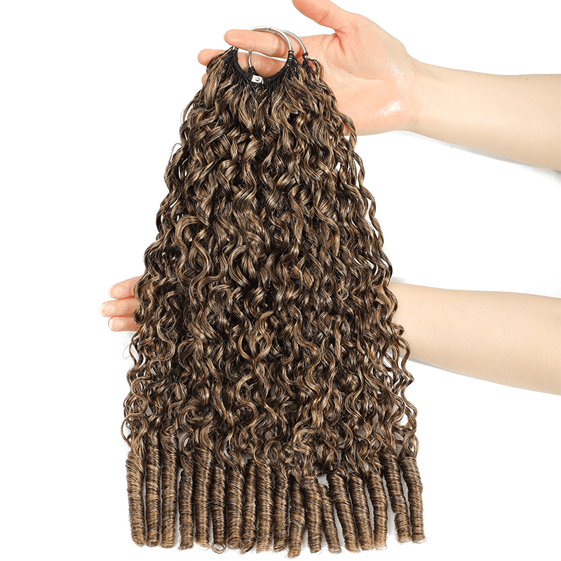 RhisoHair P4/27 Honey Blonde Highlight Burmese Curly Crochet Hair Machine Made Feather Human Hair Extension