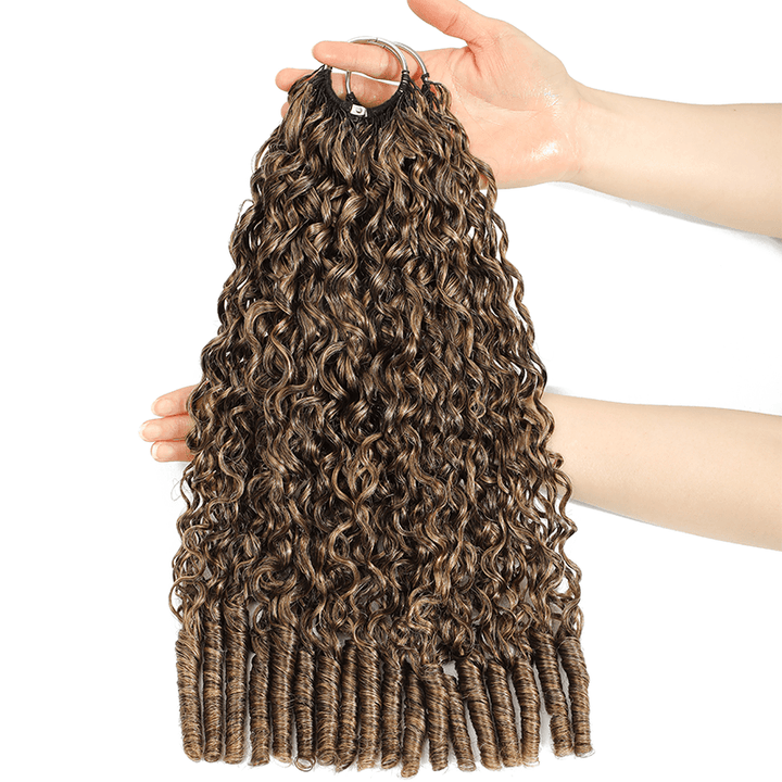 RhisoHair P4/27 Honey Blonde Highlight Burmese Curly Crochet Hair Machine Made Feather Human Hair Extension