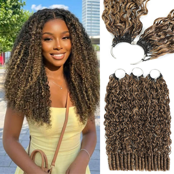 24H Fast Shipping | P4/27 Ash Blonde Highlight Burmese Curly Feather Crochet Human Hair for Boho Braids