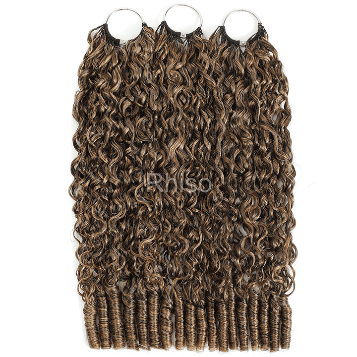 RhisoHair P4/27 Honey Blonde Highlight Burmese Curly Crochet Hair Machine Made Feather Human Hair Extension