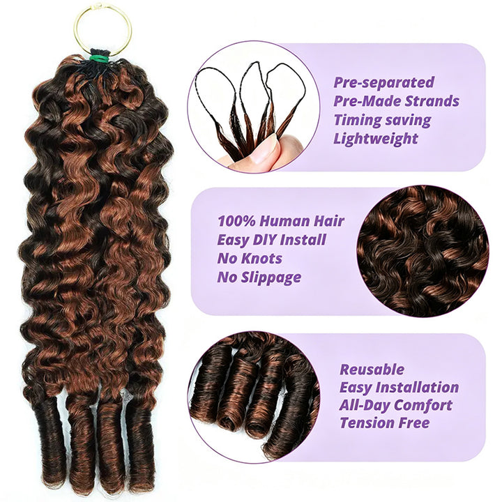 New In P4/30 Highlight Burmese Curly Feather Crochet Human Hair for Boho Braids