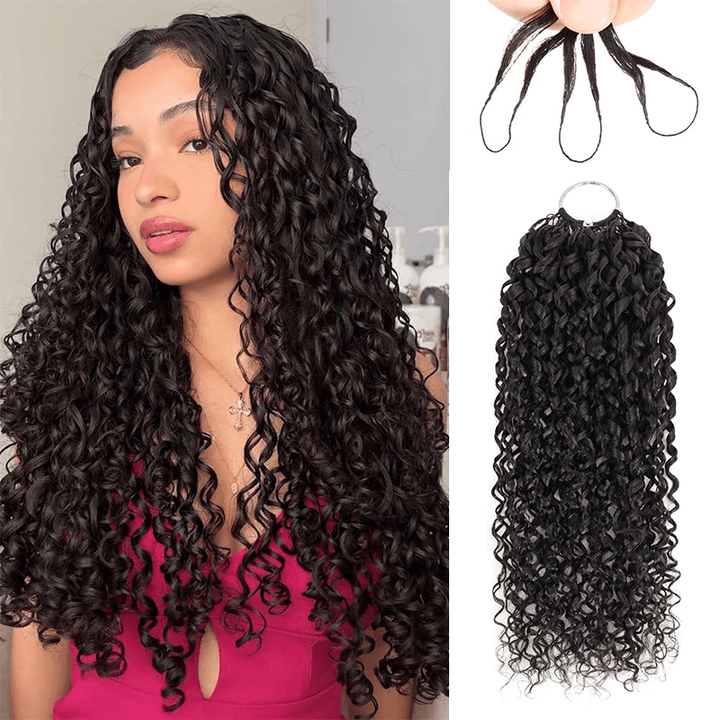 RhisoHair Natural Black Pixie Curly Feather Crochet Human Hair Extensions for Braiding