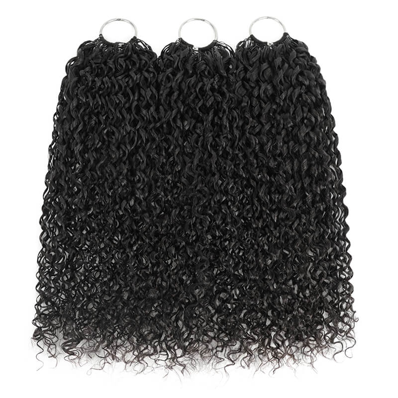 RhisoHair Pixie Curly Crochet Hair Natural Black Machine Made Feather Human Hair Extension