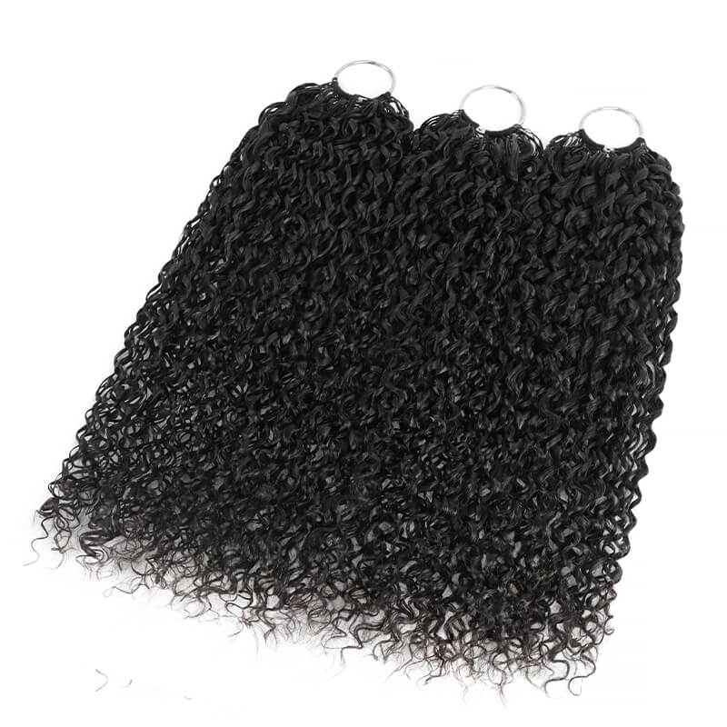RhisoHair Pixie Curly Crochet Hair Natural Black Machine Made Feather Human Hair Extension