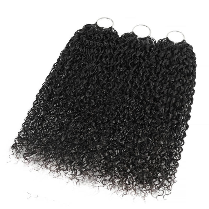 RhisoHair Pixie Curly Crochet Hair Natural Black Machine Made Feather Human Hair Extension