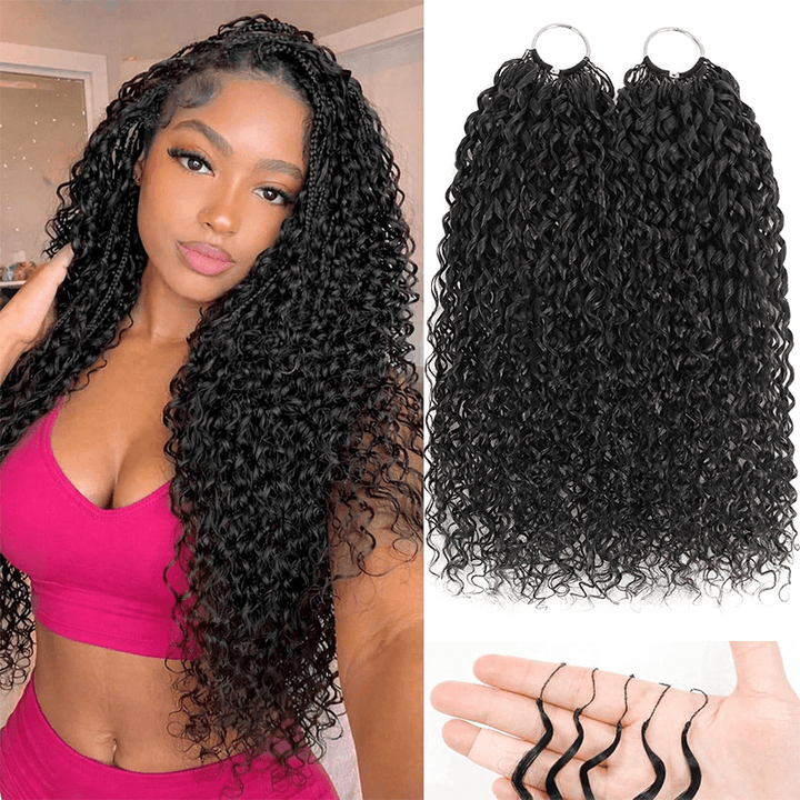 RhisoHair Natural Black Pixie Curly Feather Crochet Human Hair Extensions for Braiding