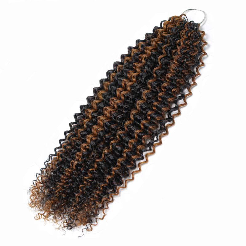 RhisoHair 1B/30 Brown Highlight Jeery Curly Crochet Hair Machine Made Feather Human Hair Extension