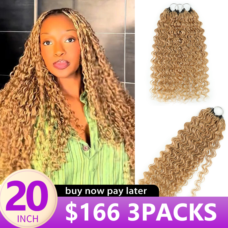 RhisoHair #27 Honey Blonde Water Wave Crochet Hair Machine Made Feather Human Hair Extension