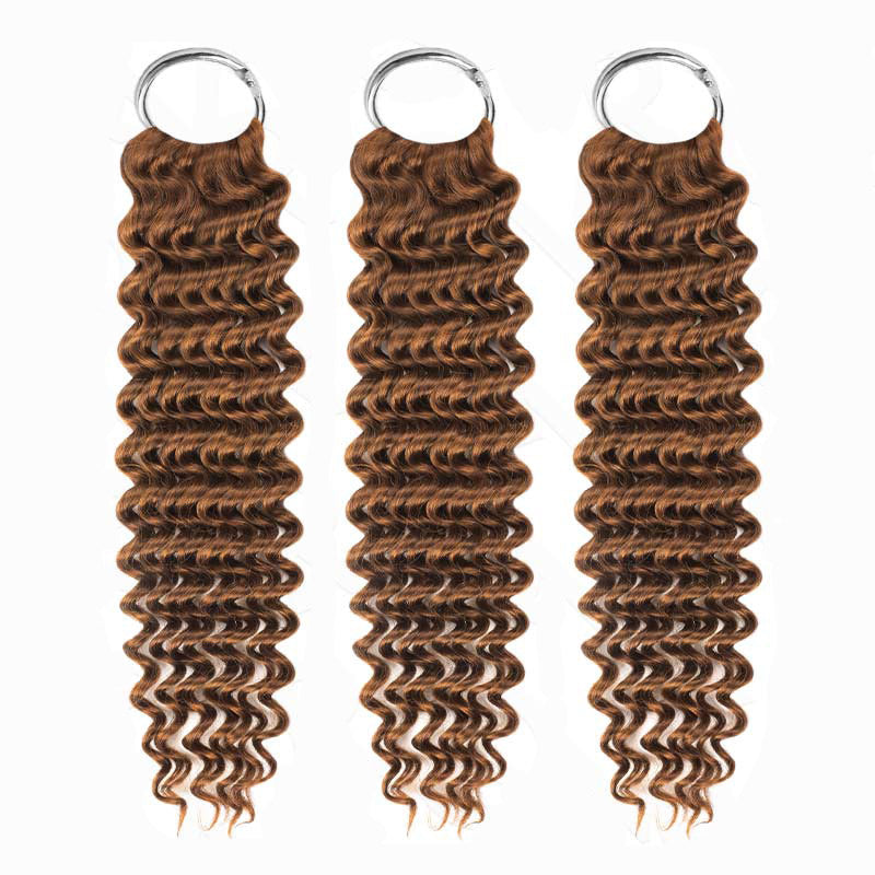 RhisoHair 2Packs #30 Brown With 2Packs Natural Black Deep Wave Honey Blonde Highlight Crochet Hair Machine Made Feather Human Hair Extension