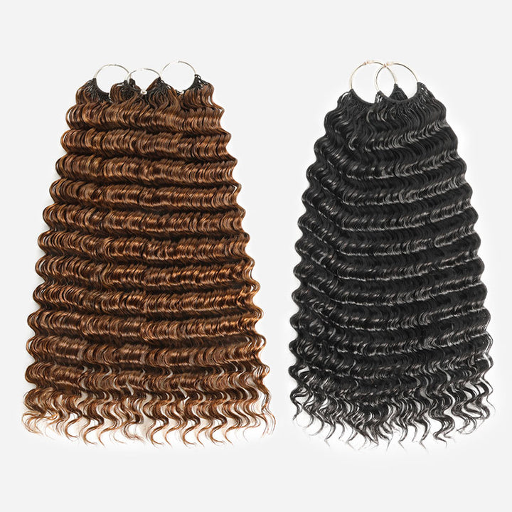 RhisoHair 3Packs #30 Brown With 2Packs Natural Black Deep Wave Honey Blonde Highlight Crochet Hair Machine Made Feather Human Hair Extension